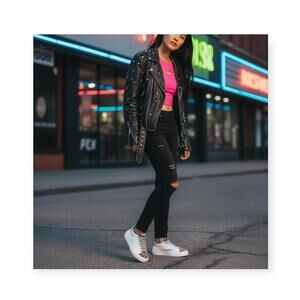 P448 𖤐 Thea Platform Italian Sneakers 𖤐 White Leopard Silver 𖤐 37 6.5M 7M 𖤐